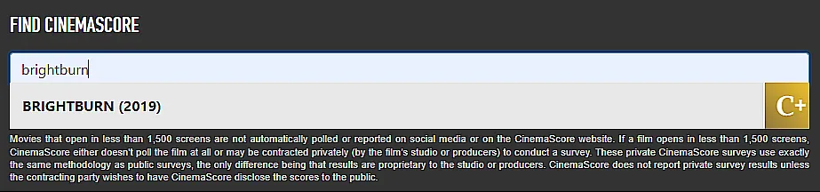 C+ CinemaScore to brightburn 2019